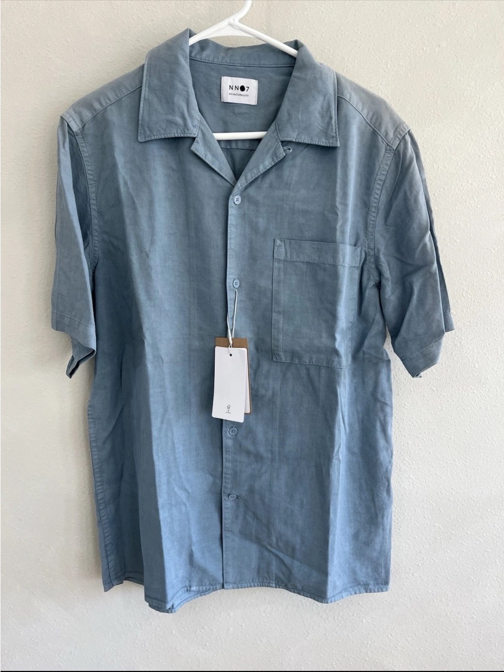 No Nationality NN07 Tencel & Linen Blue Camp Collar Shirt Steel Ashley Blue S